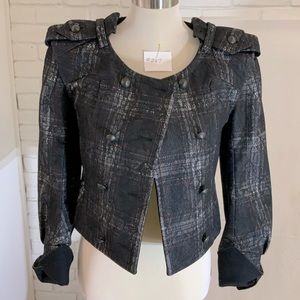 Haniiy - Black/white/red plaid double breasted waist jacket. Size 38